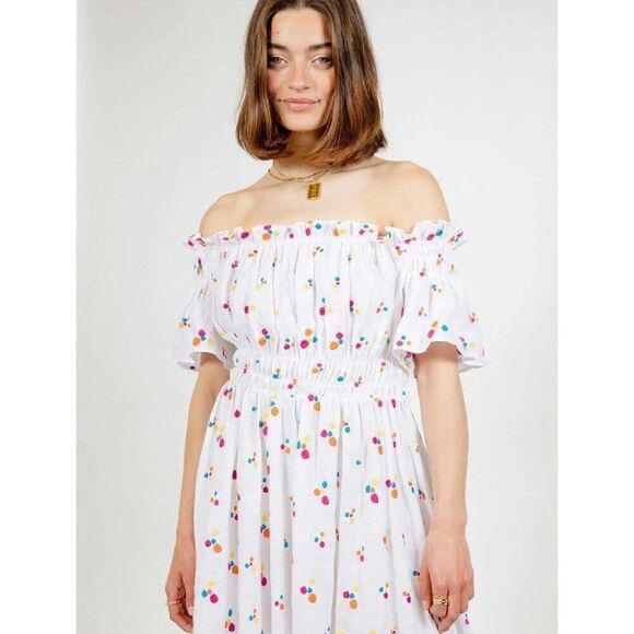 All things mochi nana off the shoulder embroidered linen maxi dress size small S - Picture 8 of 12